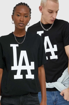 47brand tricou din bumbac Mlb Los Angeles Dodgers culoarea negru, cu imprimeu