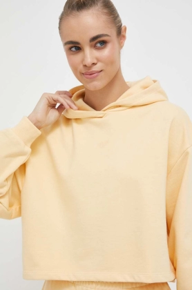 4F bluza femei, culoarea galben, cu gluga, neted