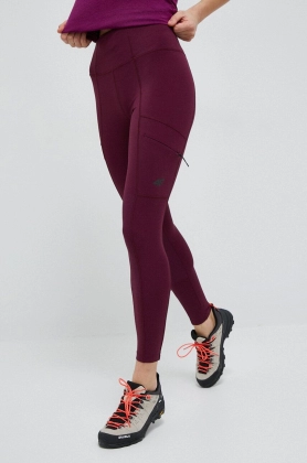 4F leggins sport femei, culoarea violet, neted