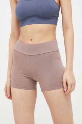4F pantaloni scurti de yoga culoarea violet, neted, high waist
