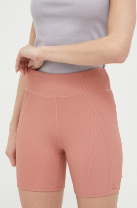 4F pantaloni scurti femei, culoarea roz, neted, high waist