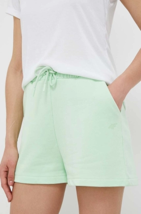 4F pantaloni scurti femei, culoarea verde, neted, high waist