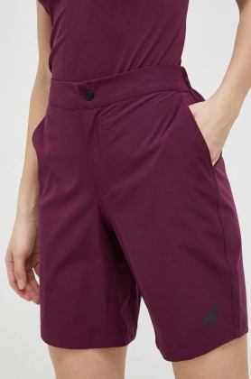 4F pantaloni scurti outdoor culoarea violet, neted, medium waist