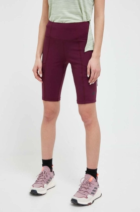 4F pantaloni scurti sport femei, culoarea violet, neted, high waist