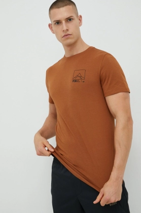 4F tricou din bumbac culoarea maro, cu imprimeu