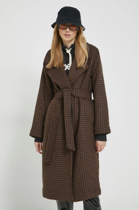 Abercrombie & Fitch palton din lana culoarea maro, de tranzitie, oversize