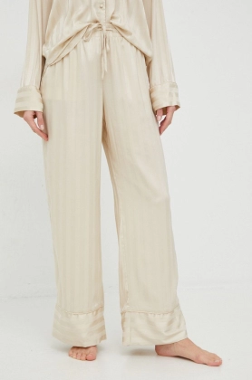 Abercrombie & Fitch pantaloni de pijama femei, culoarea bej, satin