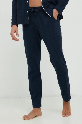 Abercrombie & Fitch pantaloni pijama bumbac culoarea albastru marin, neted