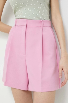 Abercrombie & Fitch pantaloni scurti femei, culoarea roz, neted, high waist