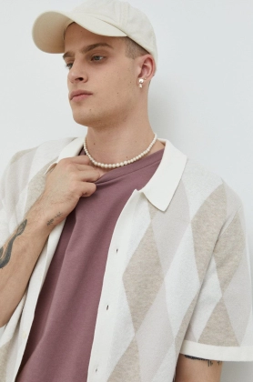 Abercrombie & Fitch pulover barbati, culoarea bej, modelator