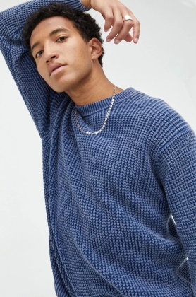 Abercrombie & Fitch pulover de bumbac barbati, culoarea albastru marin, light
