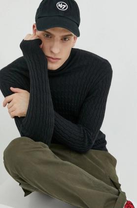 Abercrombie & Fitch pulover din amestec de lana barbati, culoarea negru, light, cu guler