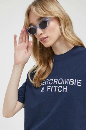 Abercrombie & Fitch tricou din bumbac culoarea albastru marin