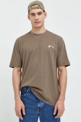 Abercrombie & Fitch tricou din bumbac culoarea maro, cu imprimeu