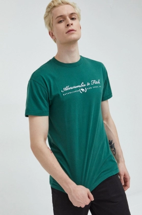 Abercrombie & Fitch tricou din bumbac culoarea verde, cu imprimeu