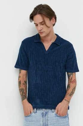 Abercrombie & Fitch tricou polo barbati, culoarea albastru marin, neted