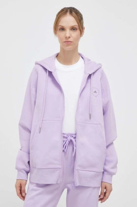 adidas by Stella McCartney bluza trening culoarea violet, cu gluga, neted