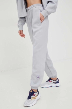 adidas by Stella McCartney pantaloni de trening femei, culoarea gri, neted