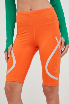 adidas by Stella McCartney pantaloni scurti de alergare femei, culoarea portocaliu, cu imprimeu, high waist