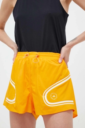 adidas by Stella McCartney pantaloni scurti de alergare TruePace culoarea portocaliu, cu imprimeu, high waist