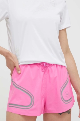 adidas by Stella McCartney pantaloni scurti de alergare TruePace culoarea roz, cu imprimeu, high waist