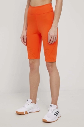 adidas by Stella McCartney pantaloni scurti de antrenament HD9106 femei, culoarea portocaliu, neted, high waist