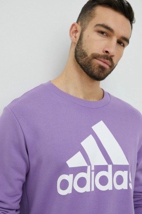 Adidas hanorac de bumbac barbati, culoarea violet, cu imprimeu