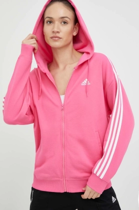 Adidas hanorac de bumbac femei, culoarea roz, cu gluga, cu imprimeu