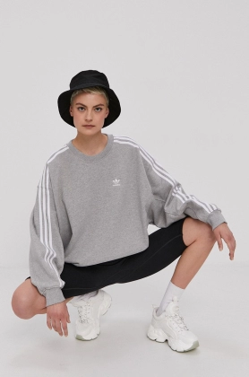 Adidas Originals Hanorac de bumbac H33538 femei, culoarea gri, cu imprimeu