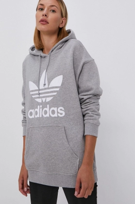 Adidas Originals Hanorac de bumbac H33589 femei, culoarea gri, cu imprimeu
