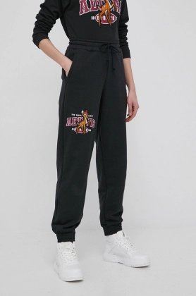 adidas Originals pantaloni de bumbac Trefoil Moments HE6859 femei, culoarea negru, cu imprimeu