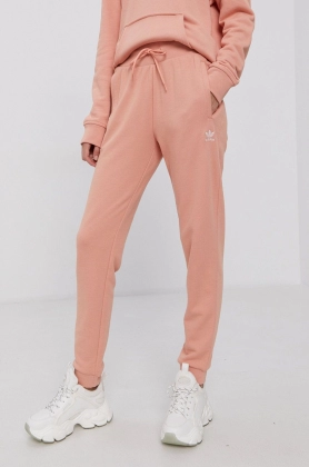 Adidas Originals Pantaloni H37874 femei, culoarea portocaliu, material neted