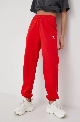 Adidas Originals Pantaloni HF7513 femei, culoarea rosu, material neted