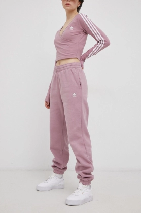 Adidas Originals Pantaloni HF7515 femei, culoarea roz, material neted