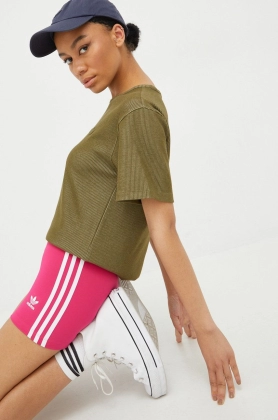 adidas Originals pantaloni scurti Adicolor femei, culoarea roz, cu imprimeu, high waist
