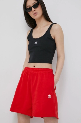 adidas Originals pantaloni scurti Adicolor HC0628 femei, culoarea rosu, neted, high waist