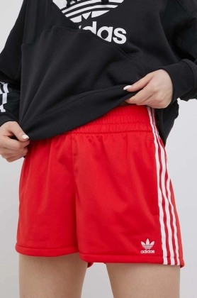 adidas Originals pantaloni scurti Adicolor HE9495 femei, culoarea rosu, neted, high waist