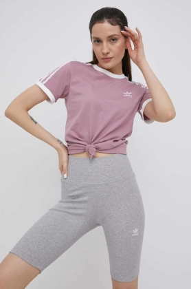 adidas Originals pantaloni scurti Adicolor HF7485 femei, culoarea gri, melanj, high waist