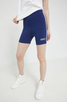 adidas Originals pantaloni scurti femei, culoarea albastru marin, cu imprimeu, high waist