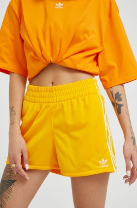adidas Originals pantaloni scurti femei, culoarea galben, neted, medium waist