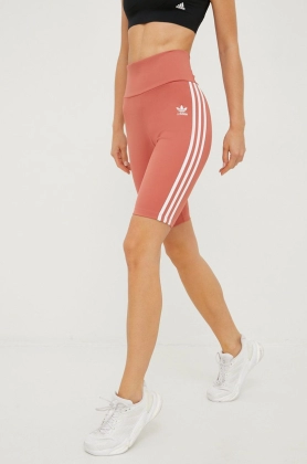 adidas Originals pantaloni scurti femei, culoarea portocaliu, cu imprimeu, high waist