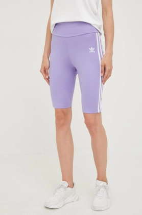 adidas Originals pantaloni scurti femei, culoarea violet, cu imprimeu, high waist