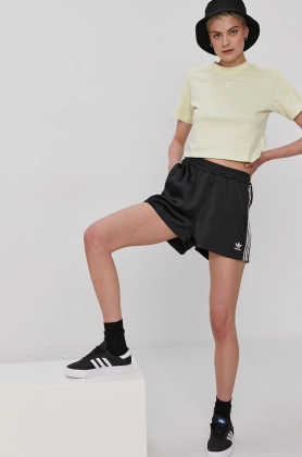 Adidas Originals Pantaloni scurti H37806 femei, culoarea negru, material neted, high waist