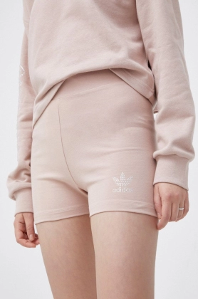 Adidas Originals Pantaloni scurti HF9202 femei, culoarea maro, material neted, high waist