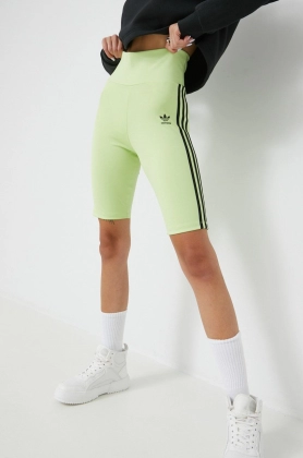 adidas Originals pantaloni scurti Trefoil Moments femei, culoarea verde, cu imprimeu, high waist