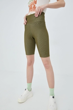 adidas Originals pantaloni scurti Trefoil Moments HF2105 femei, culoarea verde, neted, high waist