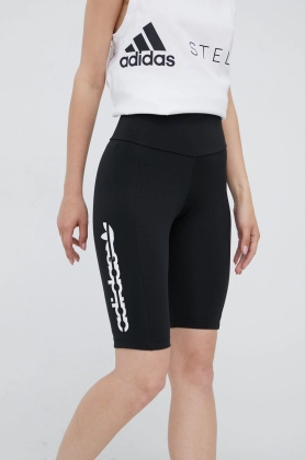 adidas Originals pantaloni scurti Trefoil Moments HF2141 femei, culoarea negru, cu imprimeu, high waist