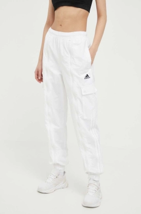 adidas pantaloni de trening culoarea alb, neted
