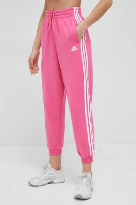 adidas pantaloni de trening din bumbac culoarea roz, cu imprimeu