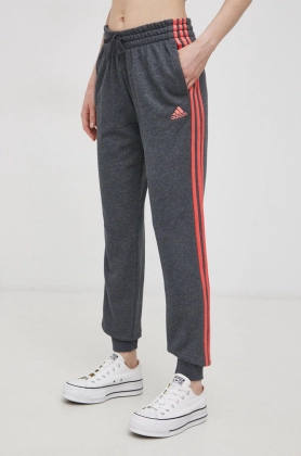 Adidas Pantaloni HE9366 femei, culoarea gri, material neted